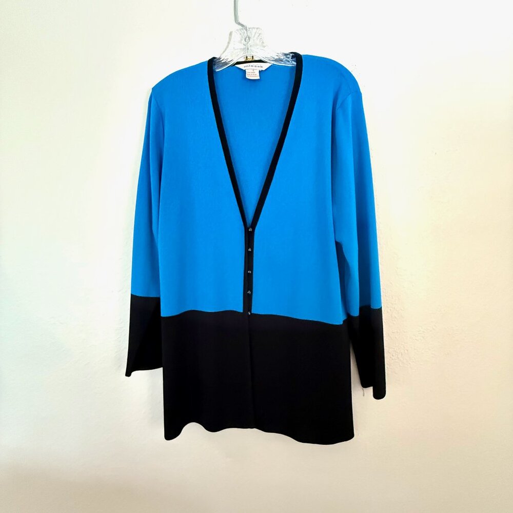 Exclusively Misook Teal & Black Color Block Full-Zip Jacket – Large